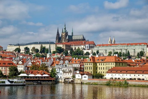 View from the Vltava River to Hradcany with Prague Castle