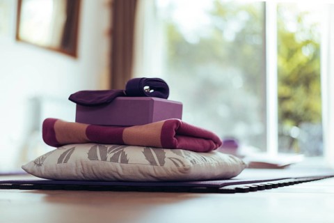 Low angle view of a yoga studio. Copy space