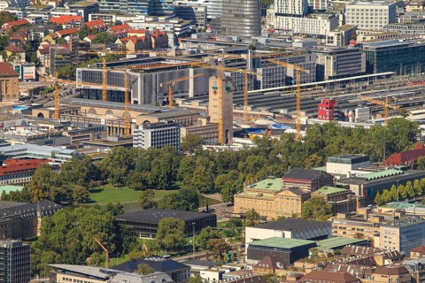 City centre with main railway station and construction site Stuttgart 21