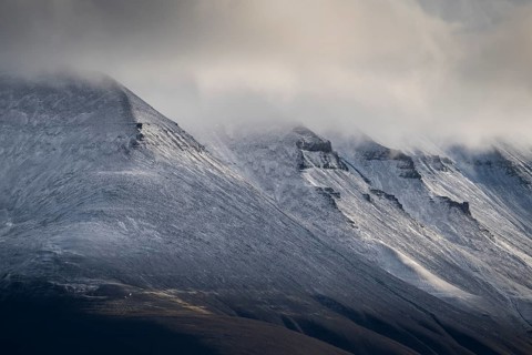 Fresh snow on mountain slopes