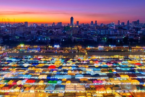 Beautiful sunset over skyline of Bangkok