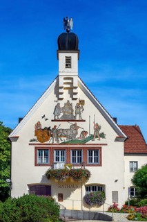 The town hall facade with fresco
