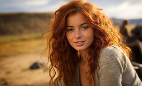 Portrait of a pretty red haired girl on the farm one fall day