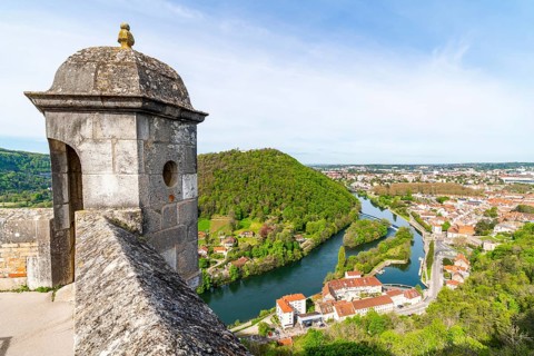 View of the Doubs River and the town of Besancon from the World Heritage Site of Besancon Citadel