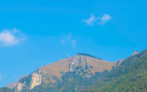 Meteorology Station on Mountain Peak with Blue Sky in a Sunny Summer Day in Ticino