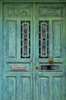 Old green front door