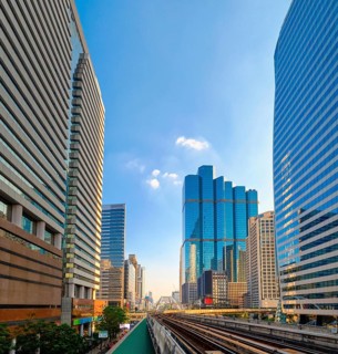 Sunny day in business downtown of Bangkok