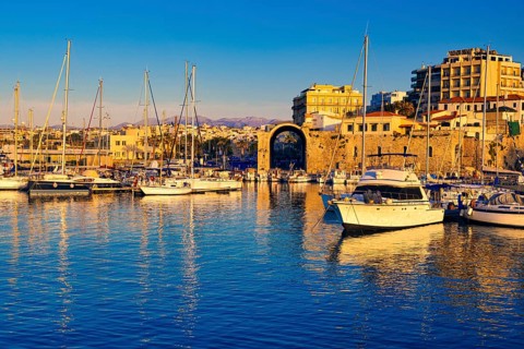 Sunset in port of Heraklion