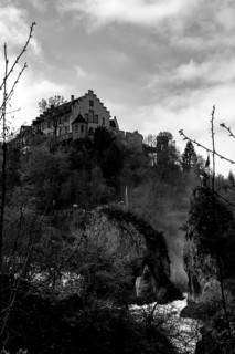 Rhine Falls and Swiss Flag with the Castle Laufen at Neuhausen