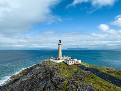 Aerial view of Ardnamurchan Point with the 35 metre high lighthouse