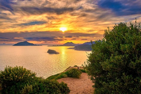 Beautiful sunset on Mediterranean sea coast