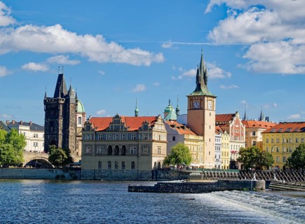 Bedrich Smetana Museum and Old Town Bridge Tower on the Vltava River