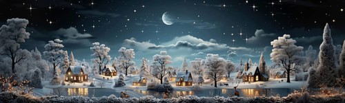 Miniature holiday christmas decorated town and snowy village scene banner. generative AI
