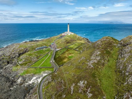 Aerial view of Ardnamurchan Point with the 35 metre high lighthouse