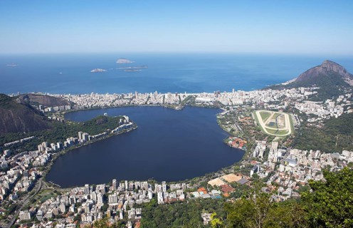 View from Corcovado to the lagoon Lagoa Rodrigo de Freitas and Ipanema