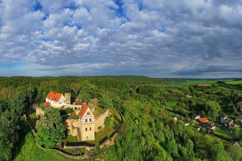 Aerial view of Koenigsberg in Bavaria with a view of Koenigsberg Castle. Koenigsberg in Bavaria