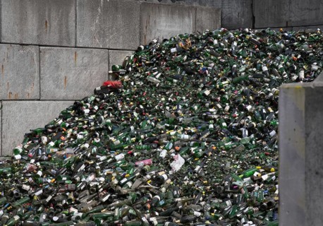 Green glass for recycling at a glass square