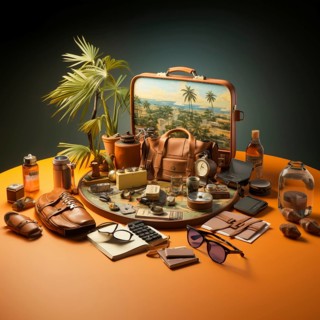 Travel preparation Packed old leather suitcase with photo