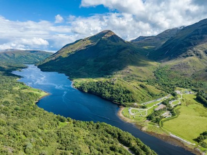 Aerial view of the eastern part of the freshwater loch Loch Leven