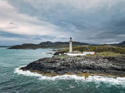 Aerial view of Ardnamurchan Point with the 35 metre high lighthouse