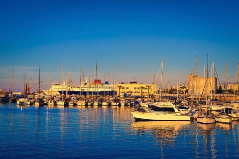 View of port area and bay in Heraklion