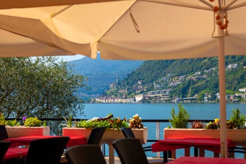 Restaurant View over Lake Lugano and Mountain View over Morcote