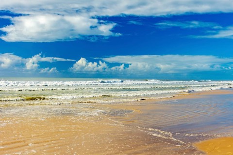 Deserted tropical beach on a sunny day in Serra Grande on the south coast of the state of Bahia