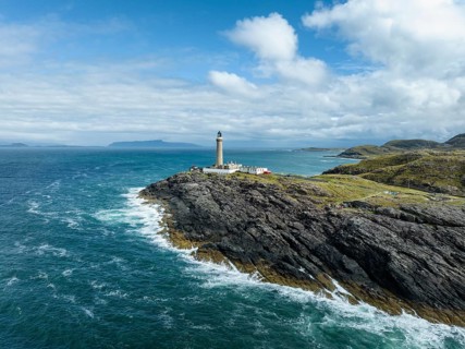 Aerial view of Ardnamurchan Point with the 35 metre high lighthouse
