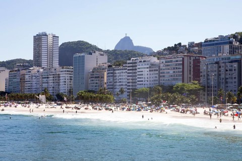 Copacabana beach with the mountains in the background