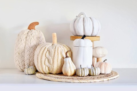 Autumn decor arrangement with pumpkins