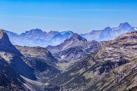 View over the peaks of the mountains in the Lech Valley in Lech Austria Europe