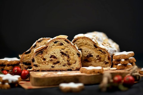 Slices of German Stollen cake
