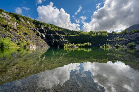 Water reflection in the former slate quarry near Ballachulish