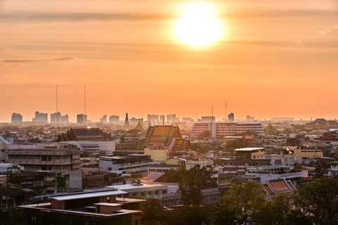 Beautiful cityscape of Bangkok city center in low sun
