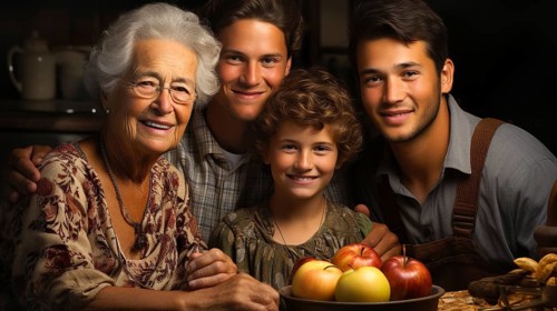 Poertrait of a happy grandmother and her grandchildren