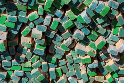 Bundled wooden slats in a sawmill