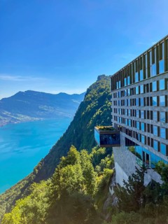 Hotel Five Stars Buergenstock over Lake Lucerne and Mountain in Buergenstock
