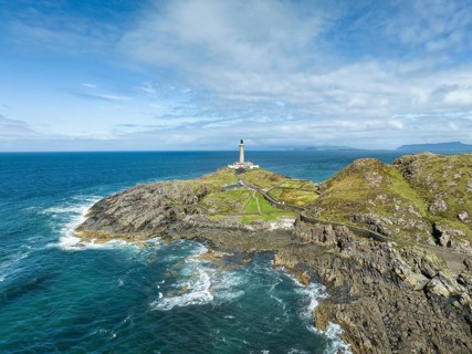 Aerial view of Ardnamurchan Point with the 35 metre high lighthouse