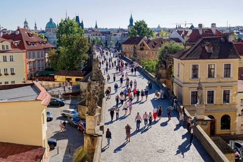 View of Charles Bridge from the Lesser Town Bridge Tower