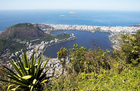 View from Corcovado to the lagoon Lagoa Rodrigo de Freitas and Ipanema