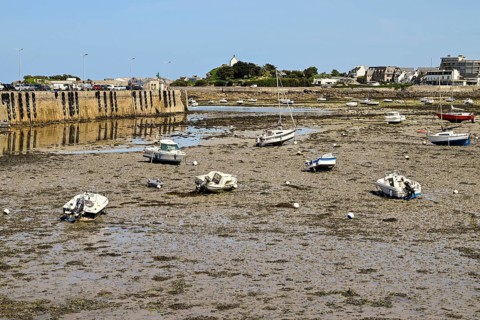 Boats in the dry harbour basin