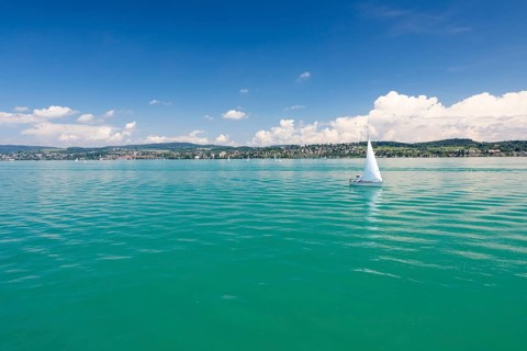 Summer day on Lake Constance with a view of Ueberlingen