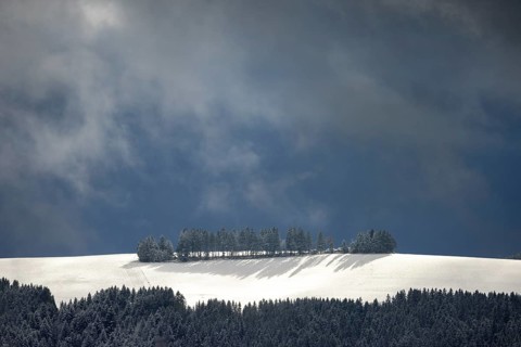 Fresh snow in November with a wonderful view of the Black Forest in a cloudy atmosphere