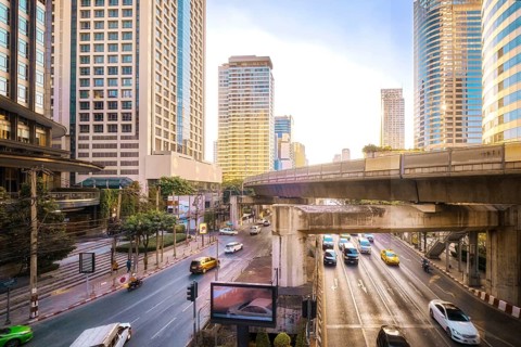 Sunny day in business downtown of Bangkok