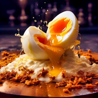 A 4 minute boiled and halved egg without shell