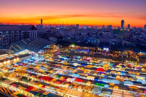 Beautiful sunset over skyline of Bangkok