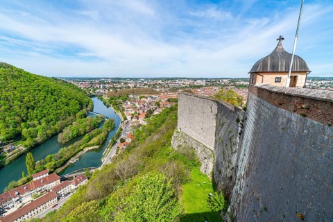 View of the Doubs River and the town of Besancon from the World Heritage Site of Besancon Citadel
