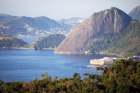 View of the Fortaleza de Santa Cruz da Barra and the island landscape in the Atlantic Ocean