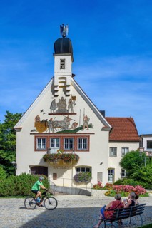 The town hall with cyclist