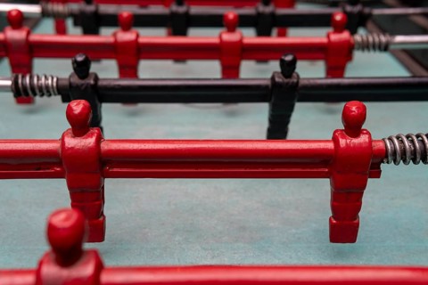 Detailed view of the foosball game